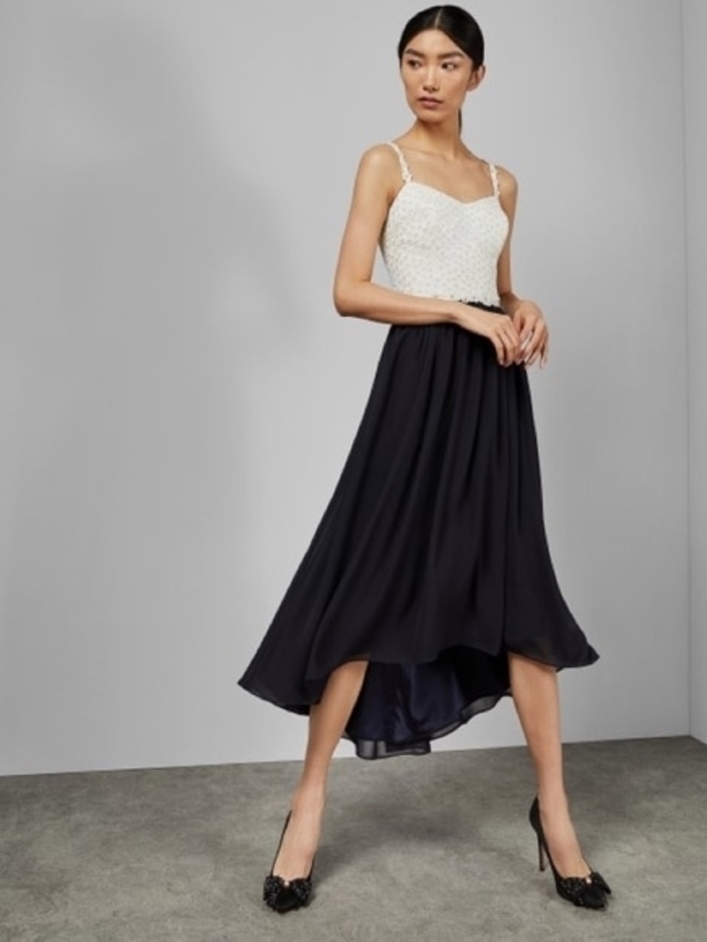 Ted Baker Rosemry Daisy Dip Hem Pleat Midi Dress